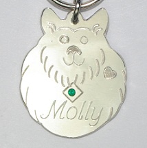 Sterling Silver Fluffy Dog ID Tag with Emerald